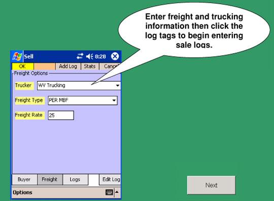 LOG-istics.com Demo : Handheld Log Sale Screen 5